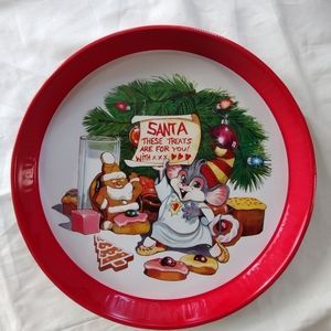 💲Vintage round metal christmas cookie serving tray Mouse Giftco Inc
